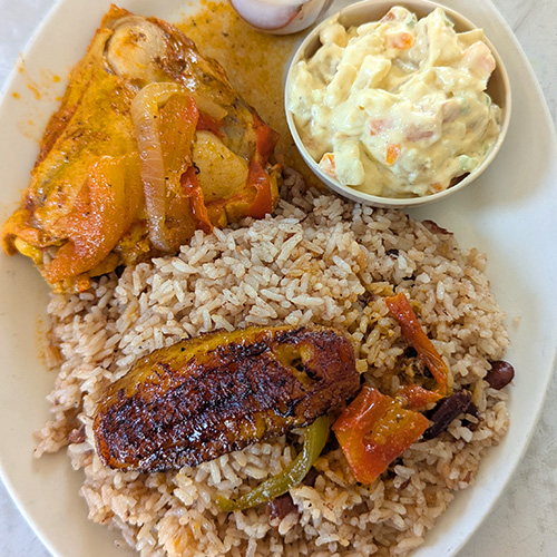 Rice and Beans with Stew Chicken